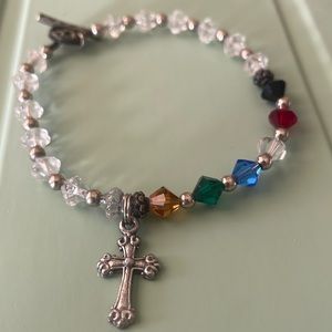 Crystal bracelet with small cross. Perfect communion gift. woman or child